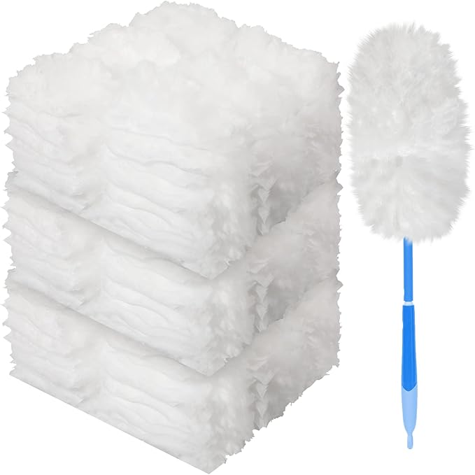 Vesici 150 Pcs Duster Refills Compatible with Swiffer Dusters Bulk Disposable Replacement Thickened with 1 Handle Heavy Duty for Cleaning, Office (White)