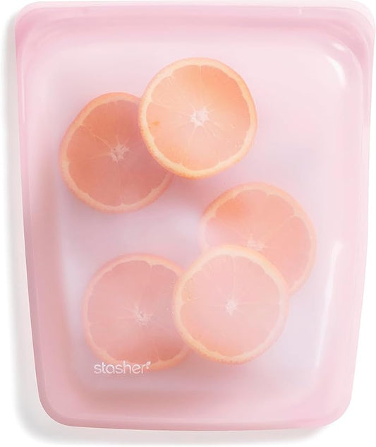Stasher Premium Silicone Reusable Food Storage Half Gallon Bag, Pink, Microwave, Sous Vide, Dishwasher, Oven and Freezer Safe, BPA Free, Leak-free, Eco-friendly, 64 Oz