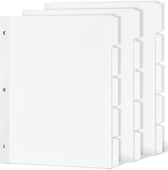 Forvencer Blank Writable Binder Dividers, 1/5 Cut Tabs, 3 Hole Punch Dividers with Reinforced Edge, Binder Dividers with Tabs, Letter Size, 3 Sets, 15 Dividers, White