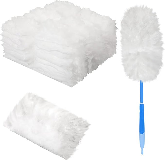 Vesici 50 Pcs Duster Refills Compatible with Swiffer Dusters Bulk Disposable Replacement Thickened with 1 Handle Heavy Duty for Cleaning, Office (White)