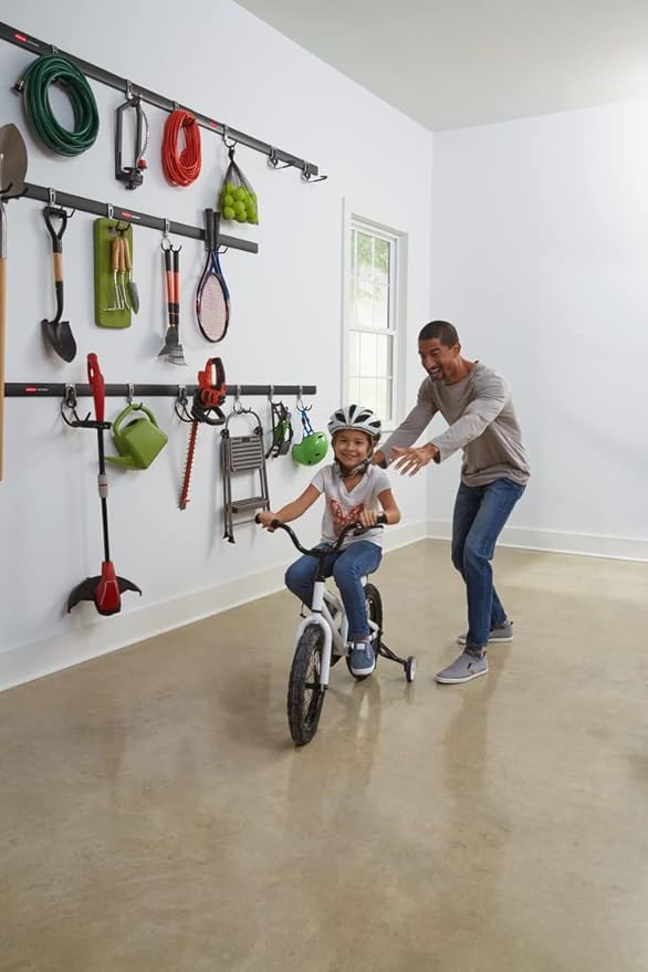 Rubbermaid 24-Piece FastTrack Garage Wall-Mounted Storage Kit, 6 Rails and 18 Hooks, Black, for Home/House/Tool/Sports/Equipment/Utility Purposes
