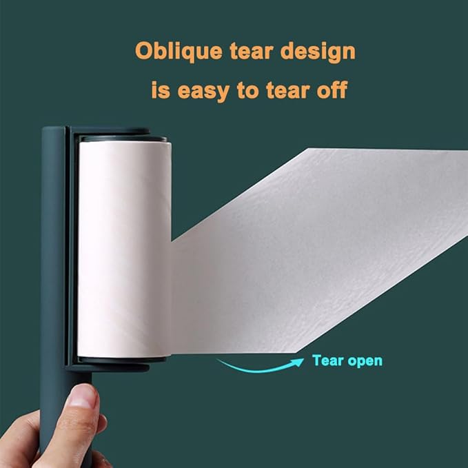 Sticky Lint & Pet Hair Remover Roller - 4 Adhesive Sheets Included (3 Refills) for Clothes, Furniture & Cars | Anti-Slip Handle, Dust-Proof Cover (Green)