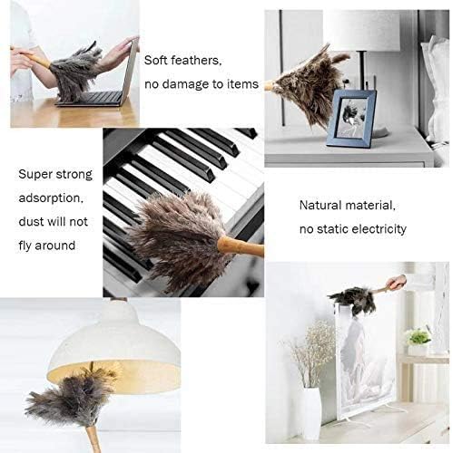 Feather Dusters for Cleaning, Feather Duster Ddzmz Fluffy Natural Genuine Ostrich Feathers and Reusable Wooden Long Handle Large Ostrich Feather Duster Cleaning for Housewife Brown Length 24" 1Pack