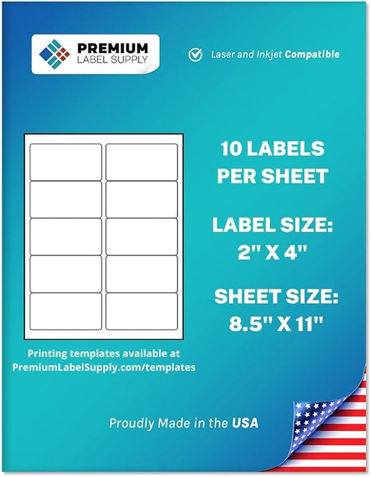 Premium Label Supply White Sticker Address Labels – 2" x 4" – Laser/Inkjet Compatible – (10 per Sheet), 1000 Sheets – 10,000 Total Adhesive Labels