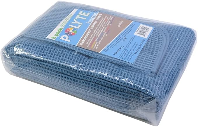 POLYTE Oversize, 60 x 30 in., Quick Dry Lint Free Microfiber Bath Towel Set, 6 Piece (Waffle Weave)