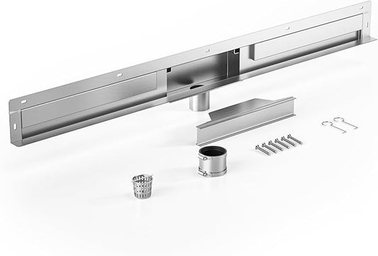 Linear Wall Drain 42’’, 304 Stainless Steel Side Drain w/Tiled Grate & Hair Strainer, Brushed Tiled Shower Drain for Bathroom, CUPC Certified