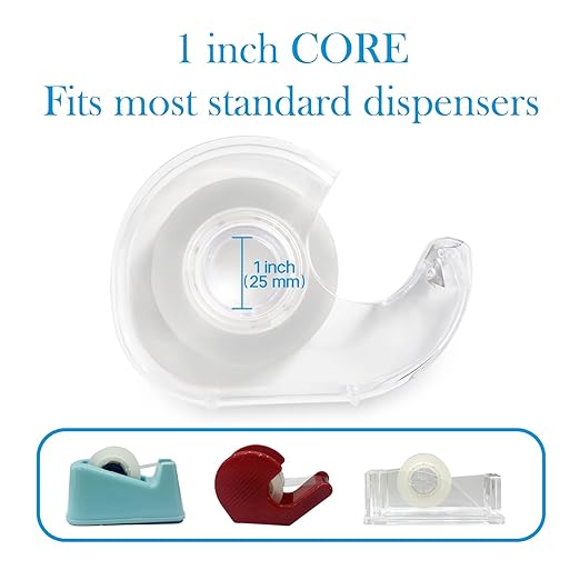 6 Rolls Clear Tape, Transparent Tape Refills for Dispenser, 1 Inch Core, 3/4 x 1000 Inches, Strong Adhesive for Gift Wrapping, Office, School, Home, Desk Supplies & Crafts