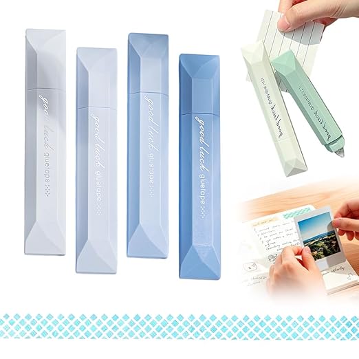 4Pcs Double Sided Tape Pens, 2025 New Multipurpose Double Sided Tape Roller for Scrapbooking, Gift Wrapping, Photo Mounting, Gradient Color DIY Handwork Glue Stick for School Office & Crafts (Blue)