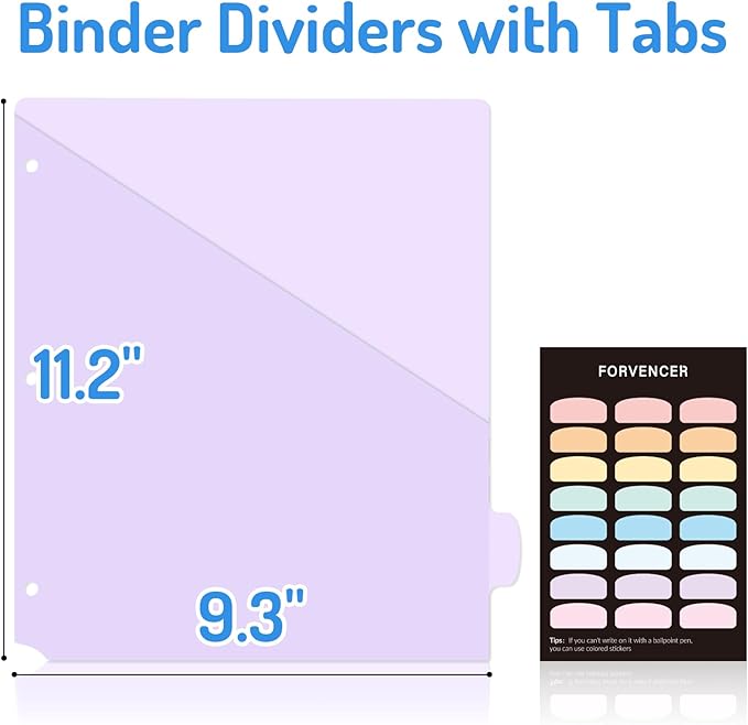Forvencer 48 Count Dividers for 3 Ring Binder, 8 tabs Binder Dividers with Pocket for US Letter Size, Binder Dividers with Tabs for School Office and Home Organization, Multicolor, 6 Sets