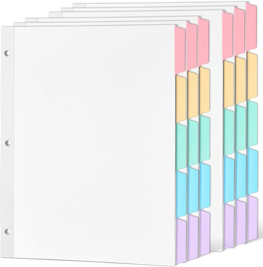 Forvencer Blank Writable Binder Dividers, 1/5 Cut Tabs, 3 Hole Punch Dividers with Reinforced Edge, Binder Dividers with Multicolor Tabs, Letter Size, 6 Sets, 30 Dividers