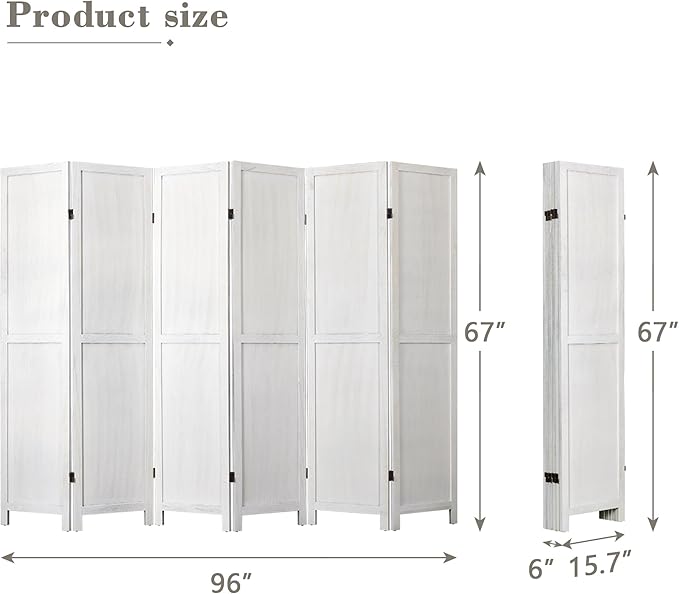WelFurGeer 6 Panel Room Divider Screen - 360° Adjustable Folding Panels for Privacy, Bedroom, Living Room & Patio, Handcrafted Decorative Room Divider, Freestanding Divider for Room Separation (White)