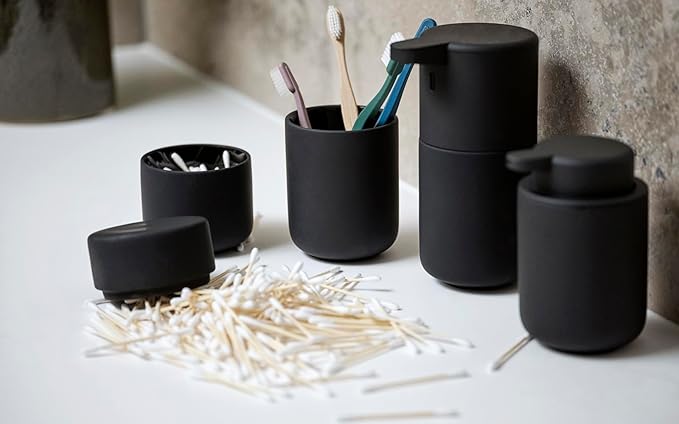 Zone Denmark Ume Shampoo Dispenser in Elegant Black - Stylish and Functional Bathroom Accessory - H 5", Dia 3.3", 8 oz