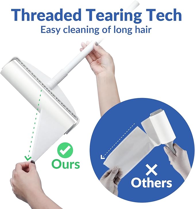 DELOMO Large Lint Roller Refills (6 Pack, 540 Sheets) – Compatible Only with DELOMO 9.45 in Floor Lint Roller – Extra Sticky Floor Lint Roller Refill for Carpets, Cars, Clothing & Pet Hair