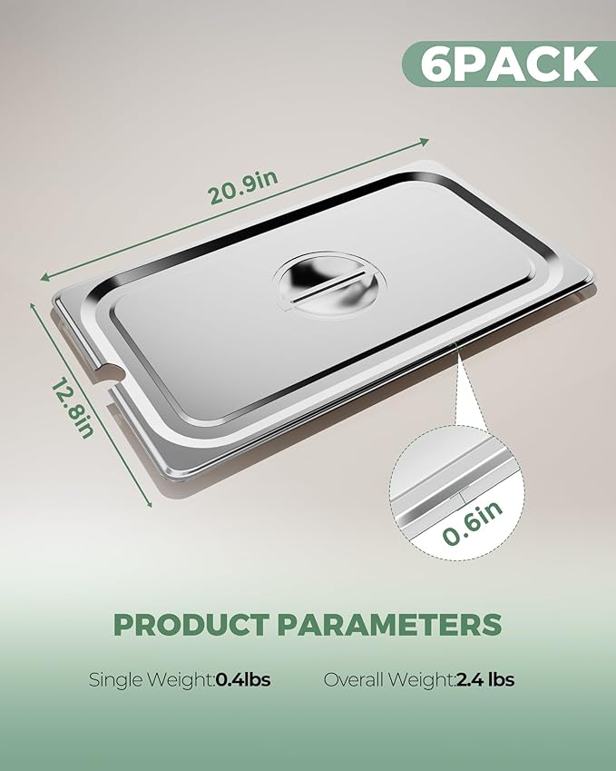 WantJoin Steam Table Hotel Pan Lids - 6 Pack 1/1 1/2 1/3 Full Half Third Size Notched Slotted Cover with Handle for Stainless Steel Metal Tray Set Food Storage Container Commercial Restaurant Warmer