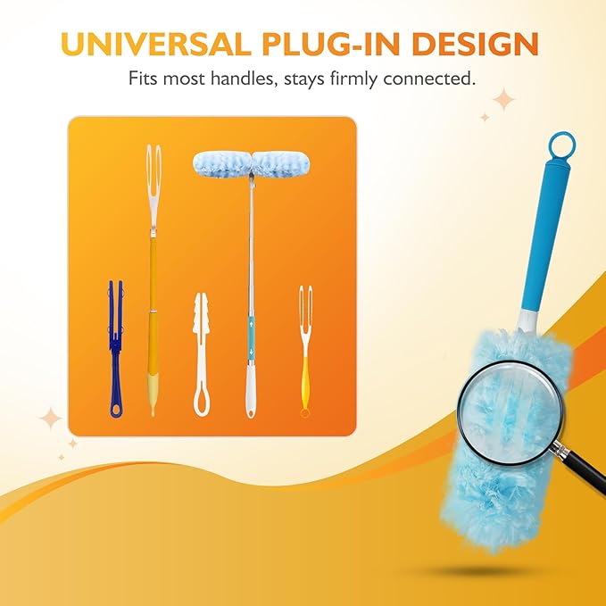 Thickened 60ct 360° Heavy Duty Duster Refills Kit for Swiffer Duster, 4X Dust Capture Power, Multisurface Disposable Dusters for Cleaning Home & Office, 1 3ft Extended & 1 Short Handle