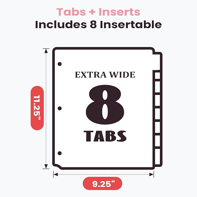 Sooez 16 Count Dividers with 2 Pockets, 8 Tabs Binder Dividers for 3 Ring Binders, Binder Dividers with tabs, Binder Divider with Pockets for US Letter Size, Insertable Big Tabs, Pastels, 2 Sets