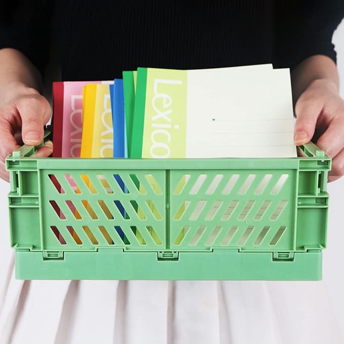 Tixill 2-Pack Mini Foldable Plastic Baskets for Organizing and Storage, Collapsible Storage Crate for Home Kitchen Bedroom Bathroom Office (9.8x6.5x3.8, Green)