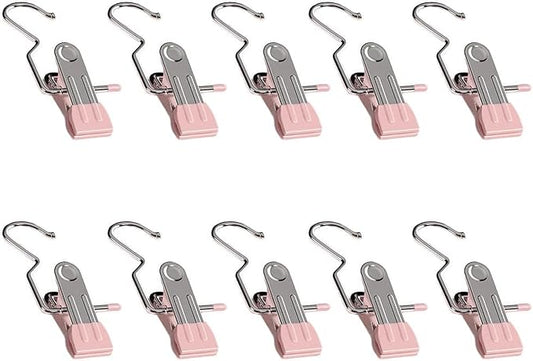 Boot Hangers for Closet, Laundry Hooks with Clips, Boot Hanging Hold Clip, Space Saving Portable Travel, Clip Hangers for Pants Hats Socks Gloves(10, Pink)