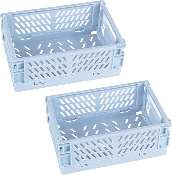 Tixill 2-Pack Mini Foldable Plastic Baskets for Organizing and Storage, Collapsible Storage Crate for Home Kitchen Bedroom Bathroom Office (9.8x6.5x3.8, Blue)