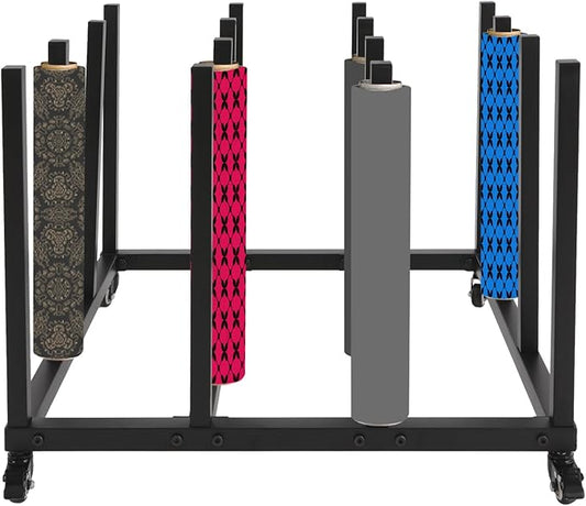 Vinyl Storage Rack | 16 Roll Heavy Duty Media R-oll Cart | Vinyl roll Holder Storage Rack | Round Core Mobile Storage Cart Rack | for Blueprint S-torage/Fabric Organization | Black