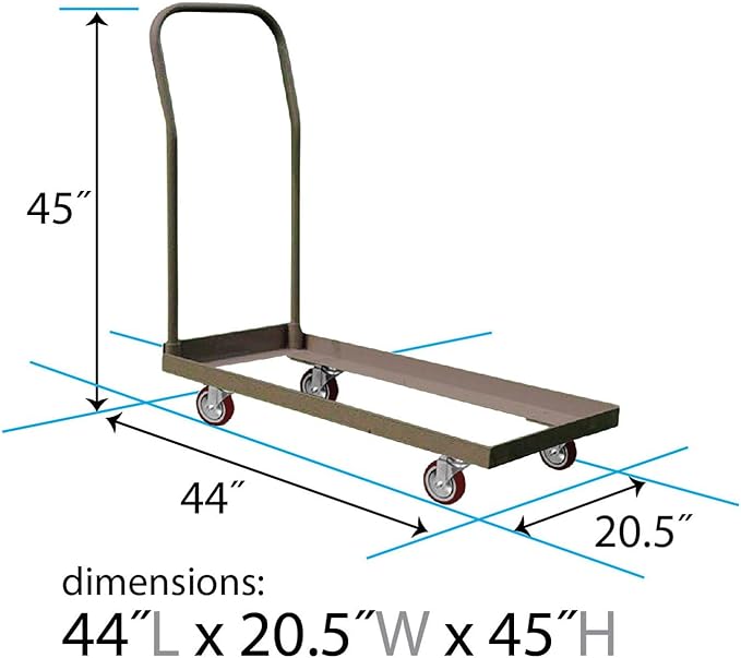 TentandTable Tan Folding Chair Cart Rolling Push Dolly, Commercial Grade Steel Frame, Storage Capacity 50 Chairs
