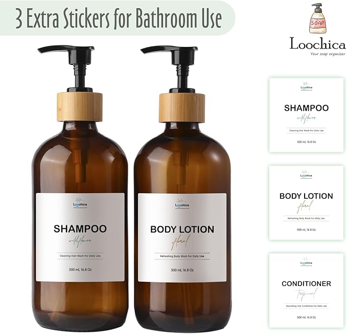 2 Pack Amber Glass Soap Dispenser with Plastic Pump, Brown Dish and Hand Soap Dispenser Set, Refillable Reusable Apothecary Soap Pump Dispenser Bottles for Bathroom and Kitchen