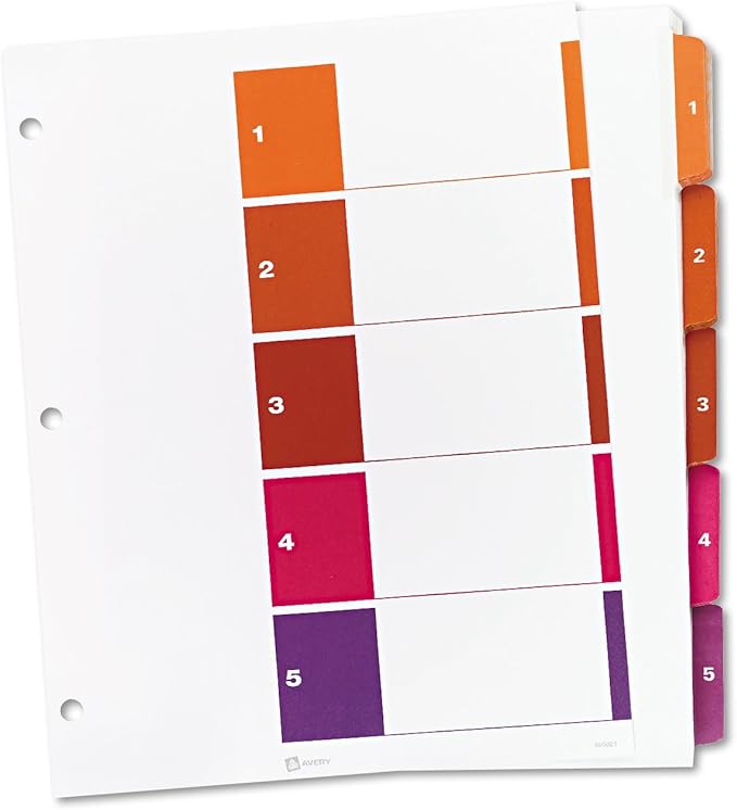 Avery Dividers for 3 Ring Binders, 5 Tabs per Set, Customizable Table of Contents, Multicolor Tabs, Great for Organizing High-Volume Reports, Projects, and More (24 Sets of 11167)