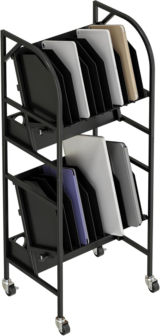 tonchean 20-Device Laptop Charging Cart with Wheels, 2 Tier Open Charging Cart, Office and Classroom Mobile Charging Station for Ipads, Tablets, Laptops Computer and Chromebook
