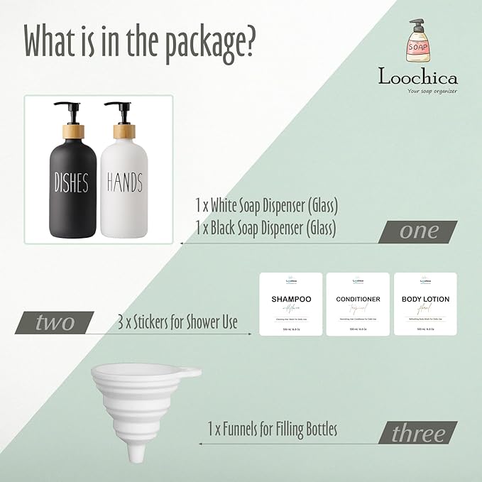 2 Pack Glass Soap Dispenser Set, Hand and Dish Glass Soap Dispensers for Kitchen Sink, Kitchen Soap Dispenser Set Suitable for Black and White Kitchen Décor