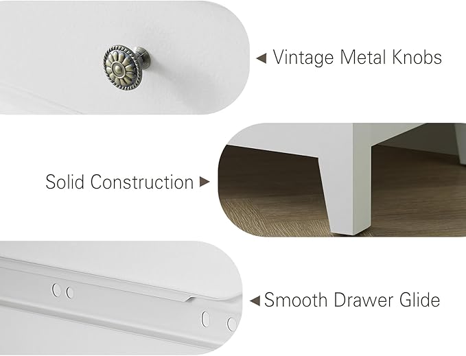 White Dresser for Bedroom, 4 Chest of Drawers, Wooden Dressers Tall Nightstand with Drawer, Farmhouse Cabinet for Bedroom, Living Room,Hallway