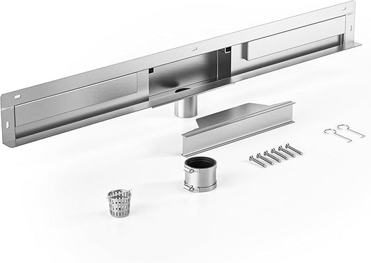 Linear Wall Drain 36’’, 304 Stainless Steel Side Drain w/Tiled Grate & Hair Strainer, Brushed Tiled Shower Drain for Bathroom, CUPC Certified