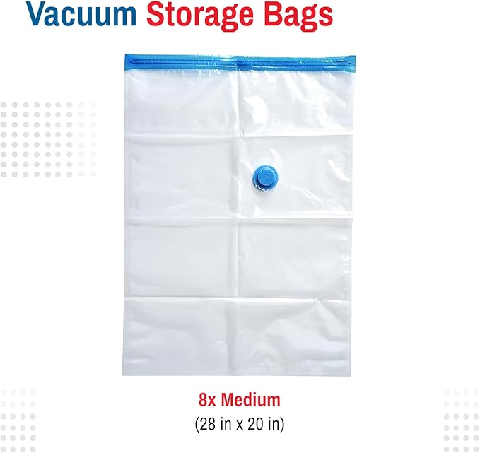 Spacesaver 8 Pack Medium Vacuum Storage Bags for Comforters, Blankets & Clothes – Vacuum Sealed Compression Bags with Hand Pump – Space Saver Storage Bags for Bedding, Moving, Travel & Organization