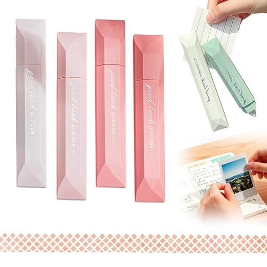 4Pcs Double Sided Tape Pens, 2025 New Multipurpose Double Sided Tape Roller for Scrapbooking, Gift Wrapping, Photo Mounting, Gradient Color DIY Handwork Glue Stick for School Office & Crafts (Pink)