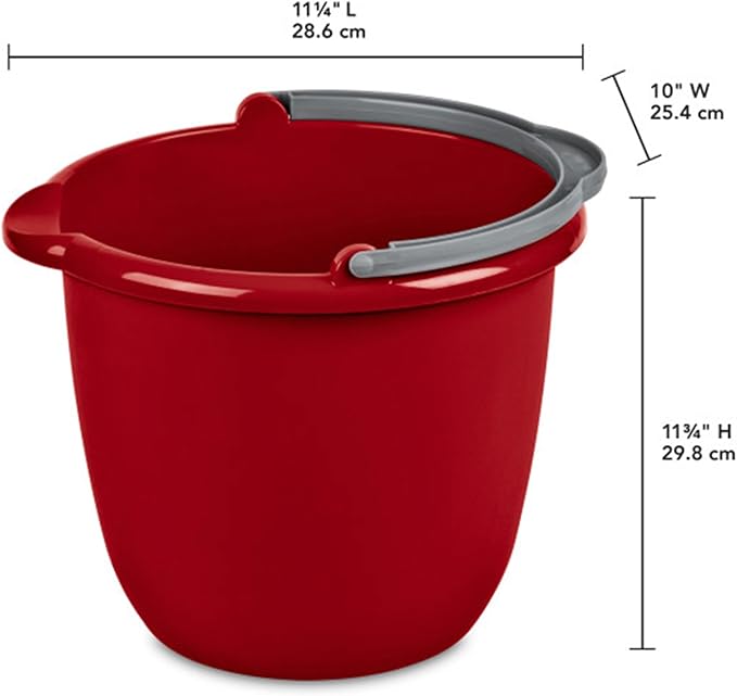 Sterilite 10 Qt Spout Pail with Handle, Bucket for Household Cleaning, Washing The Car, and Mopping, Spout to Easily Pour Water, Red, 36-Pack