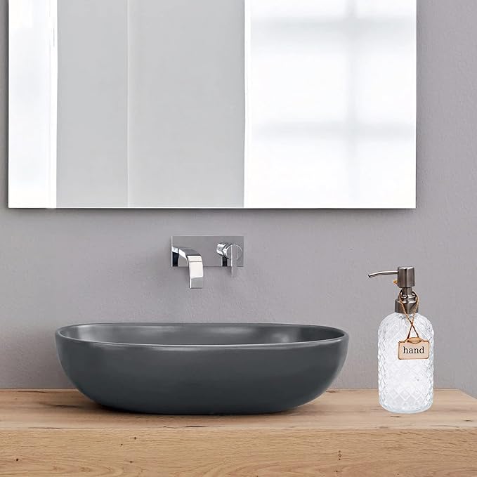 16 Oz Soap Dispenser with 304 Rustproof Stainless Steel Pump, Kitchen, Bathroom Soap Dispenser， Refillable Liquid Glass Soap Dispenser for Hand Soap, Soap, Lotion. (Clear)