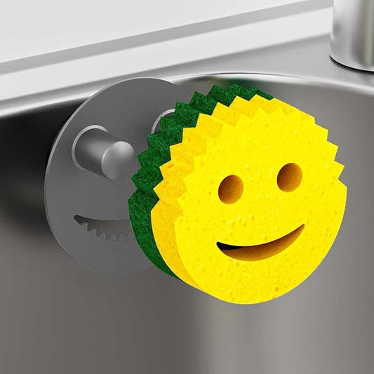 Sponge Holder for Kitchen Sink,Sink Caddy Organizer with Suction Cup Installation for Kitchen/Bathroom, Self Draining,Sponge Caddy for Holding Smiley Sponges-Gray
