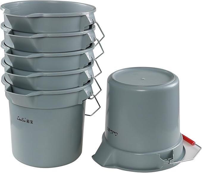 Obstnny 14 Quart Round Cleaning Bucket with Handle, 6 Pack Plastic Heavy Duty Utility Bucket Pail