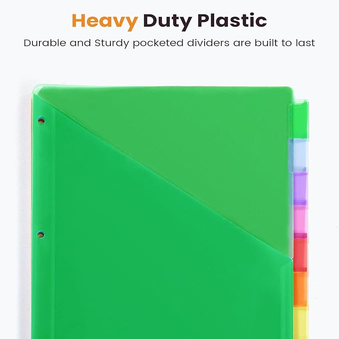 Sooez 24 Count Dividers with Pockets, 8 Tabs Binder Dividers for 3 Ring Binders, Binder Dividers with tabs, Binder Divider with Pockets for US Letter Size, Insertable Big Tabs, Multicolor, 3 Sets