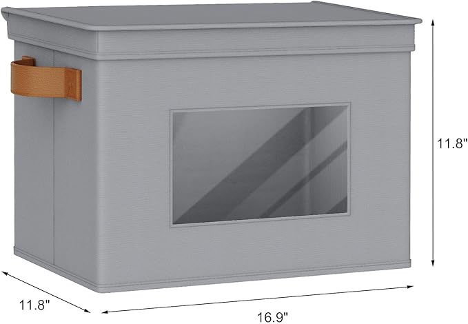 Univivi Storage Bins with Lids Collapsible Foldable Closet Storage Boxes for Clothes [3-Pack] Containers boxes with Handles Closet Storage for Home, Office, Bedroom (Grey,17" x 12"x 12")