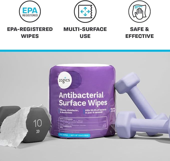 Zogics Antibacterial Wipes – Disinfecting Wipes for Sanitizing and Cleaning Surfaces and Equipment, EPA Registered Antibacterial Cleaning Wipes (1,600 Count – 2 Rolls of 800 Wipes)