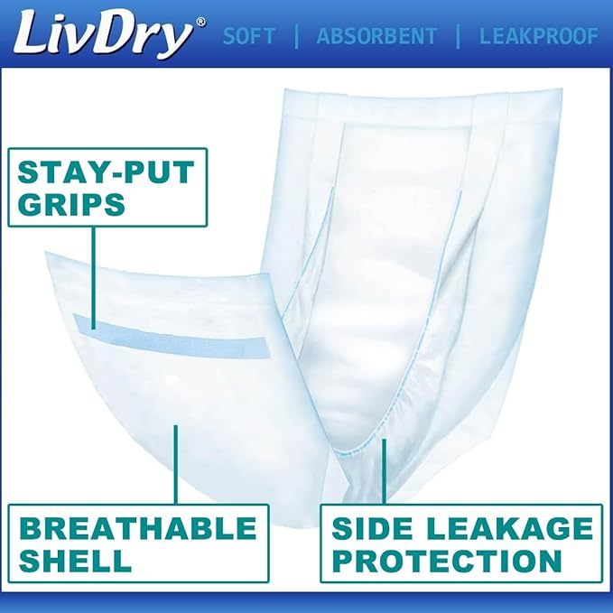 LivDry Incontinence Pad Insert Long Length, Protection for Men and Women, Extra Absorbency with Odor Control (240 Count)