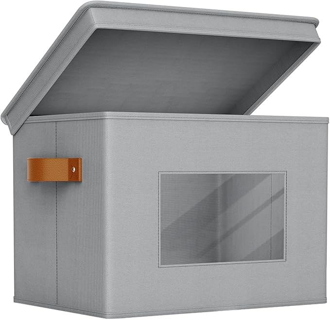 Univivi Storage Bins with Lids Collapsible Foldable Closet Storage Boxes for Clothes [3-Pack] Containers boxes with Handles Closet Storage for Home, Office, Bedroom (Grey,17" x 12"x 12")