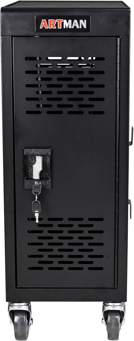 16 Devices Laptop Charging Cart,Tablet Storage Carts for pad Up to 16.3" Screen Size, Classroom Computer Mobile Charging Station for Pads, Chromebooks,Laptops, Security Storage(16 Bay-Black)