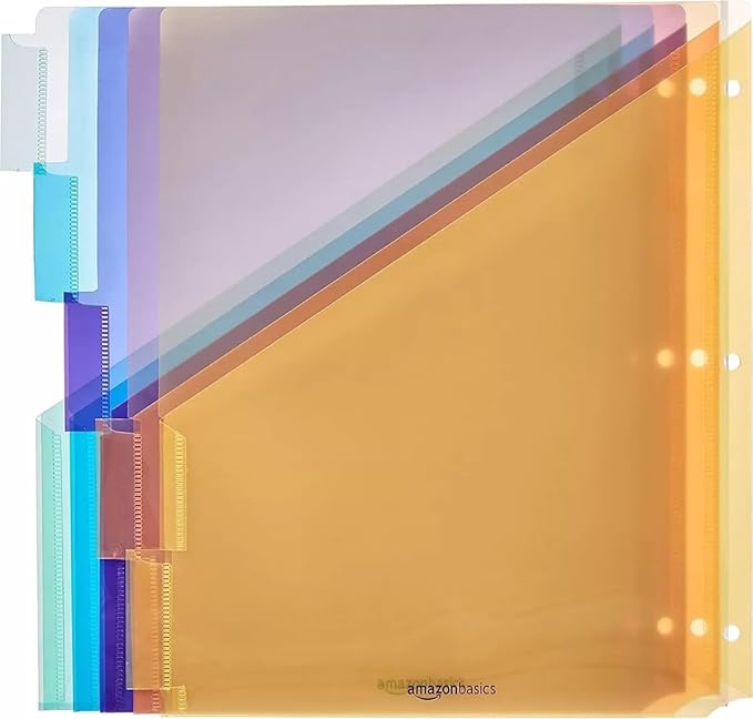 Amazon Basics Tab Dividers for 3 Ring Binder, Two Pocket, Letter Size, Assorted Colors, 15 Count