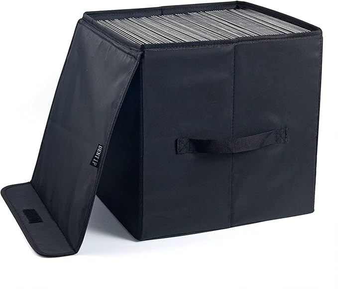 Vinyl Record Storage Box for 12-inch Records Crate Holds up to 90 records,Pack of 1-14x 13x 13 Inch LP record storage for Valuable Album Collection - Black
