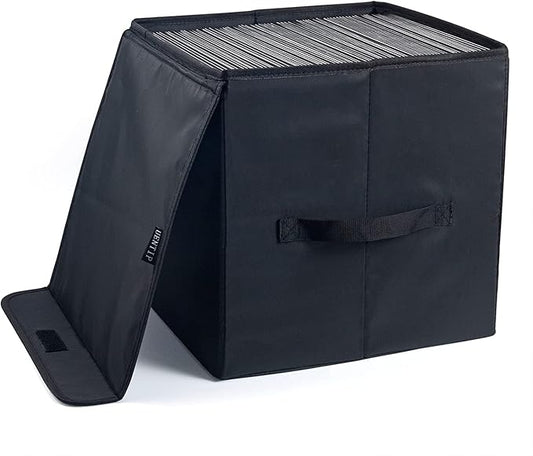 Vinyl Record Storage Box for 12-inch Records Crate Holds up to 90 records,Pack of 1-14x 13x 13 Inch LP record storage for Valuable Album Collection - Black