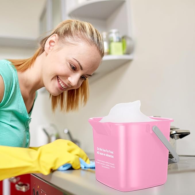 Lallisa 12 Pcs 3 Quart Cleaning Bucket Small Sanitizing Square Bucket Detergent Pail for Home Office Commercial Restaurant Kitchen Bathroom School (Pink)