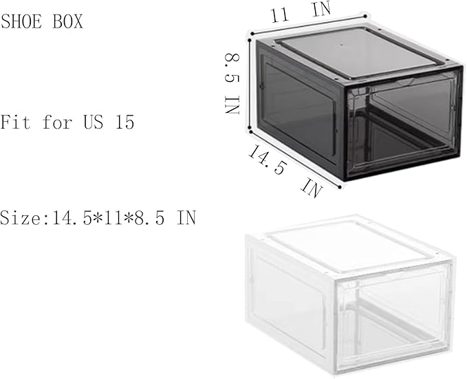 XXL Drop Front Shoe Storage Box Stackable, 8 Pack Shoe Boxes Clear Plastic Stackable Fit US 15,XXL Sneaker Storage Shoe Containers with Magnetic Door(8 PACK CLEAR)