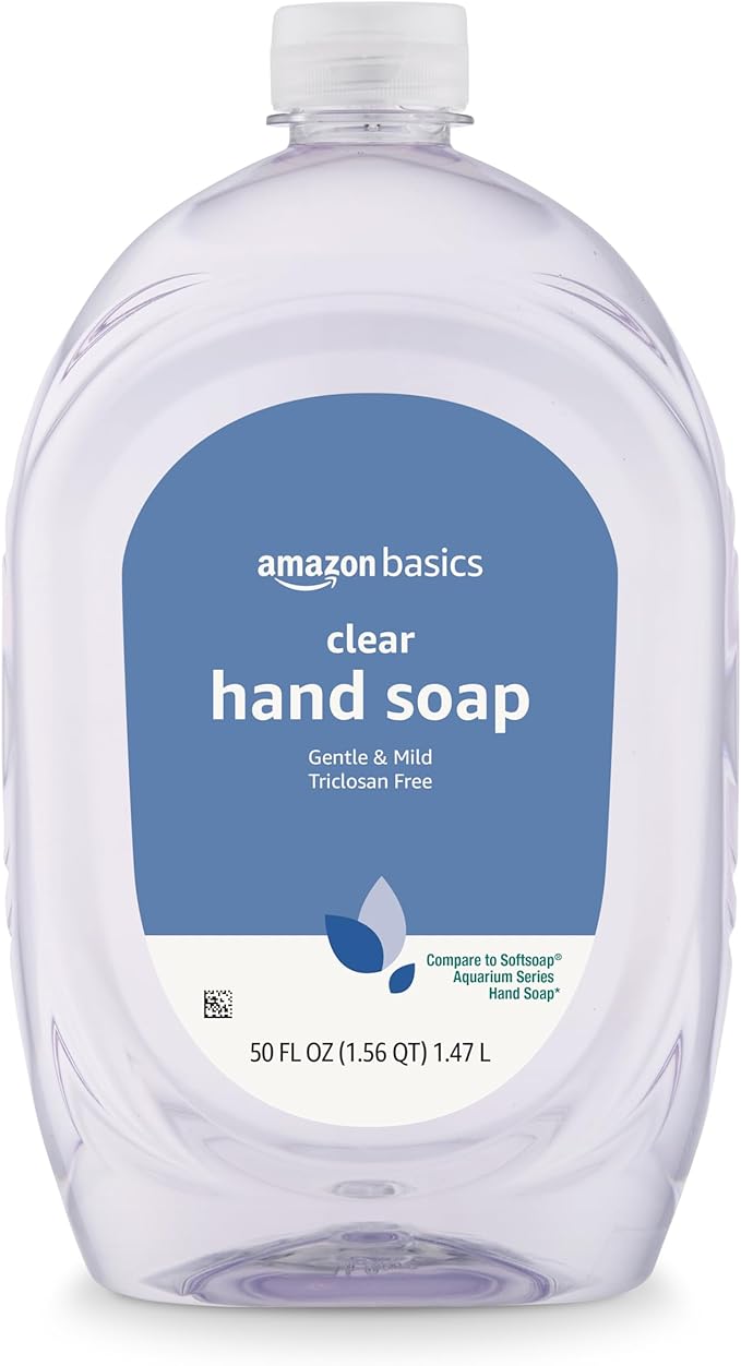 Amazon Basics Gentle & Mild Clear Liquid Hand Soap Refill, Triclosan-Free, 50 Fl Oz (Pack of 4) (Previously Solimo)