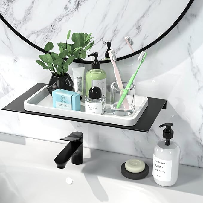 Weenson Bathroom Vanity Tray for Countertop Toiletries Makeup Decor Perfume Candles, Kitchen Tray for Soap Dispenser Spice Salt Coffee, Toilet Tank Tray Bamboo11.81” L x 6.1” W x 0.79” H (White)